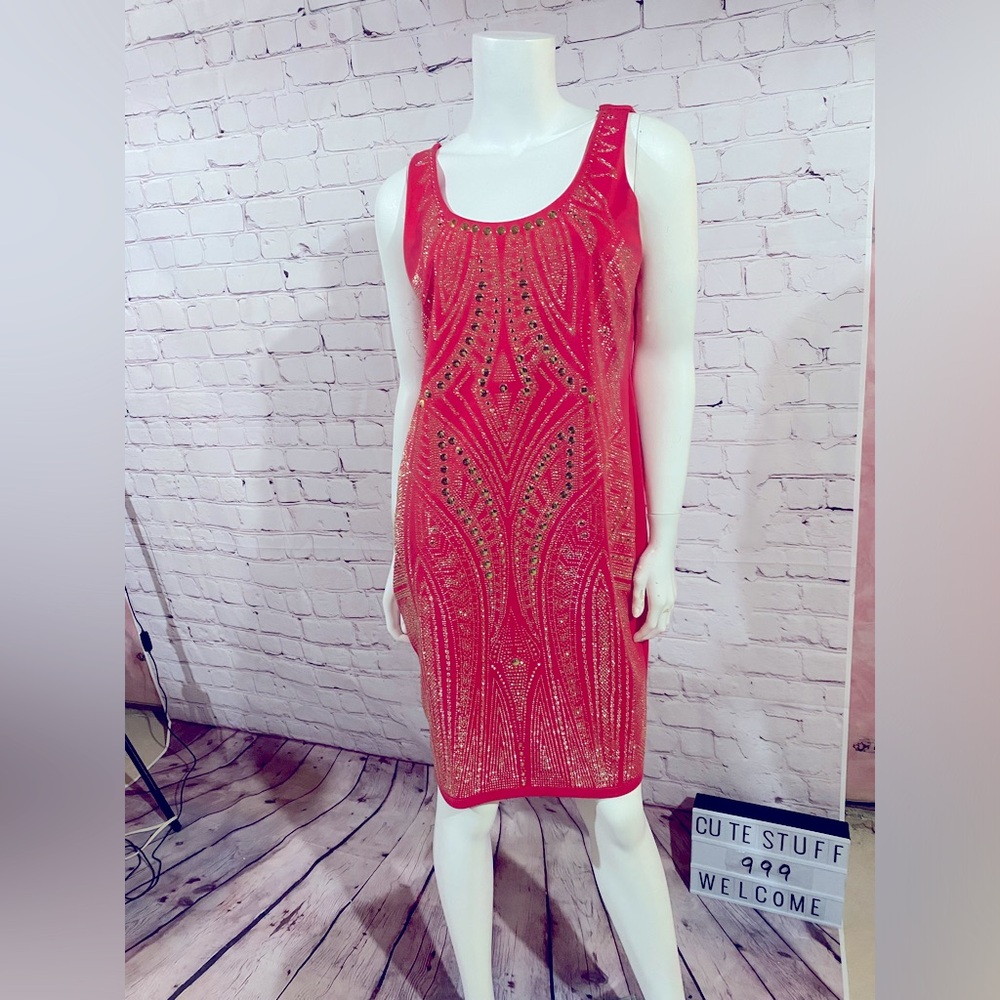Pinky red/ hot pink sparkling midi dress